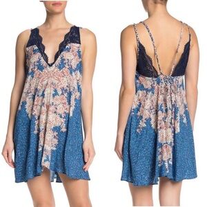 Free People Intimately Morning Sun Slip Dress Lace Floral Mini Boho Twilight L